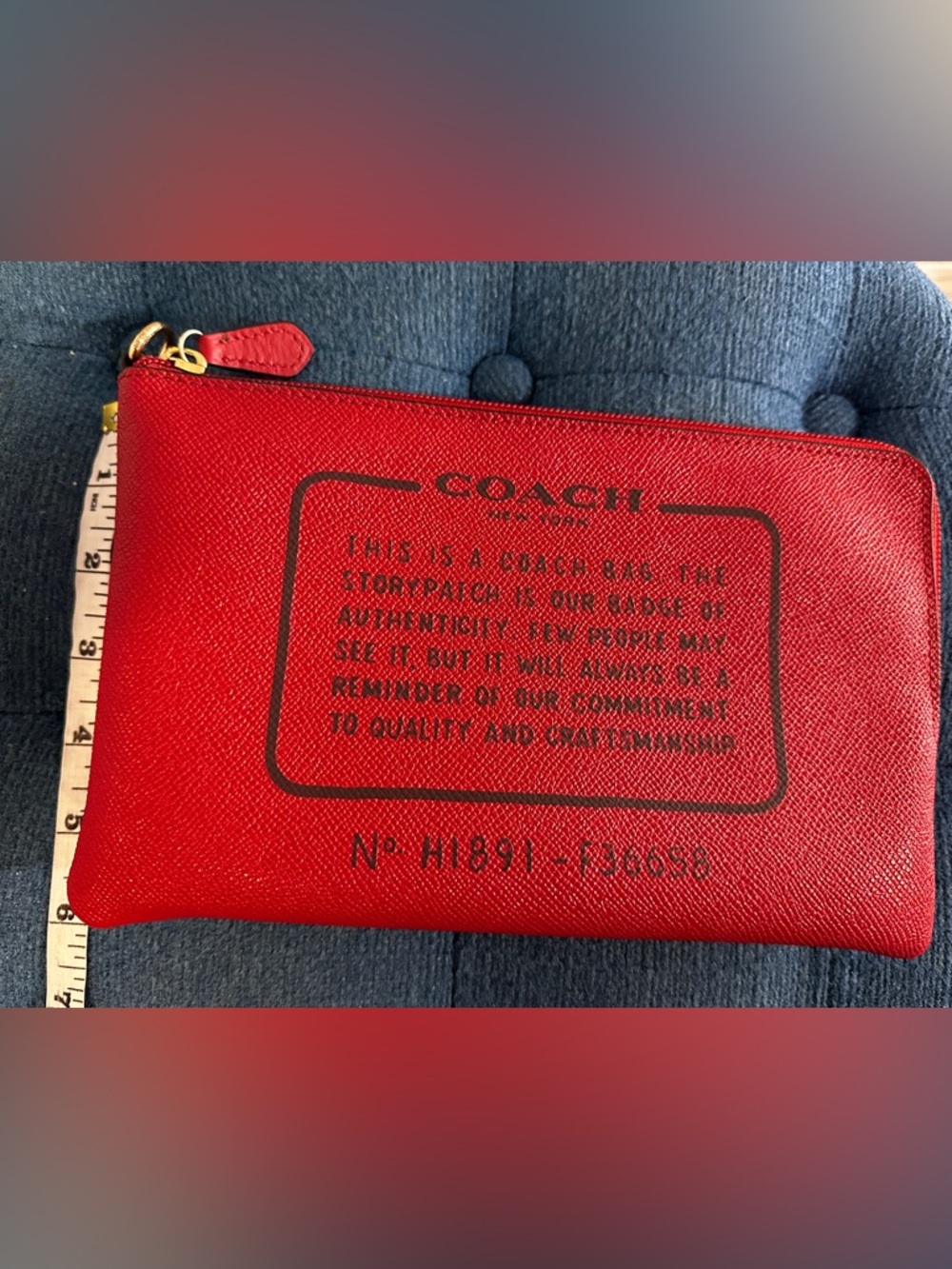 Coach Red Textured Leather Storypatch Pouch - Picture 3 of 9